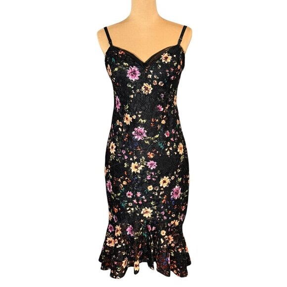 Guess Floral Lace Dress Sz.12 Black Spaghetti Straps Ruffle Fairy Event Party - Picture 15 of 15